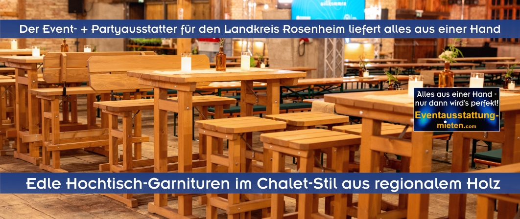 Wir sind die Eventagentur in Rosenheim und liefern als Event- und Partyausstatter alles aus einer Hand, von Eventmöbel über Veranstaltungstechnik bis zu exklusiven Toiletten.