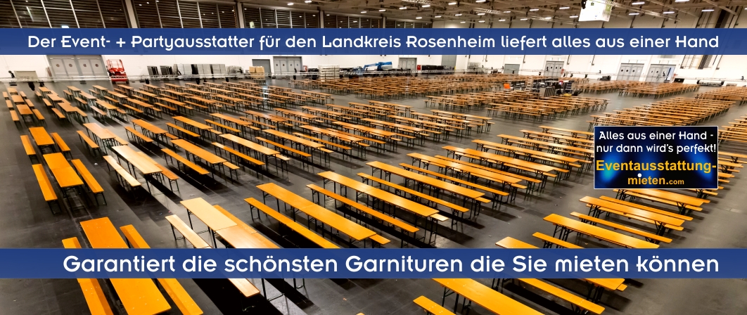 Messehalle Augsburg voller Bierzeltgarnituren zum 100-jährigen Firmenjubiäum der BayWa.