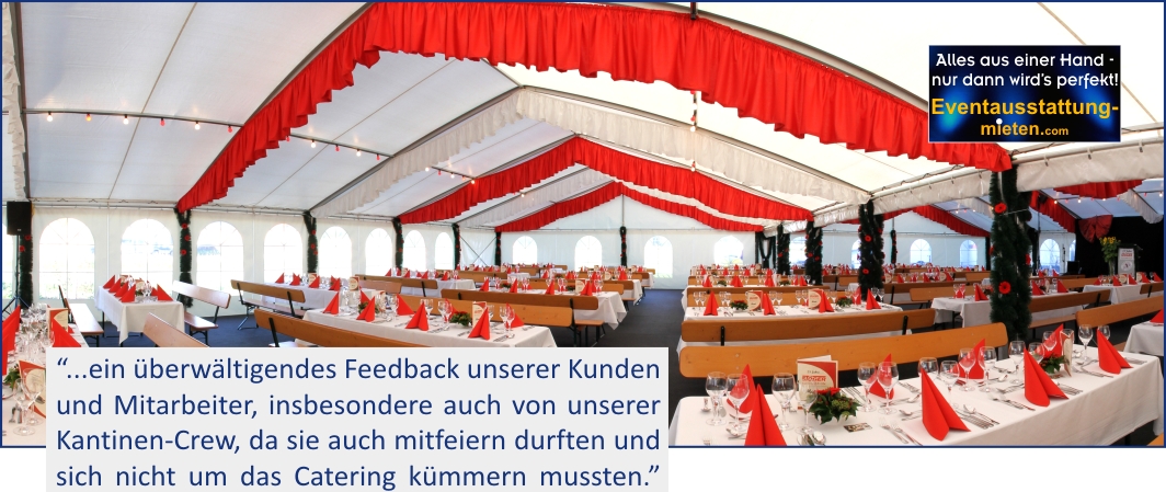 Zelt für exklusives Firmenjubiläum Zeltverleih Rosenheim Esklusives Zelt für Firmenjubiläum mit weiß-roter Dekoration