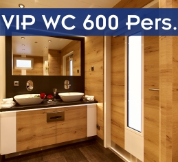 Exklusiver Toilettencontainer 600 Personen Verleih Rosenheim Mit edlem Holz verkleidete Eventtoiletten, sehr exklusive Ausstattung