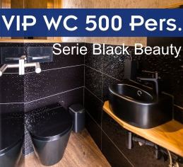 Toilettencontainer schwarz 500 Personen mieten Landshut Schwarzes Desginer-Waschbecken im VIP-Toilettencontainer für 500 Personen