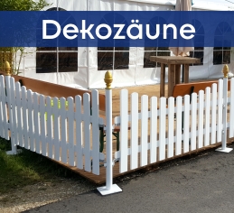 2 weiße Dekozäune als Terrassenzaun bei Events.